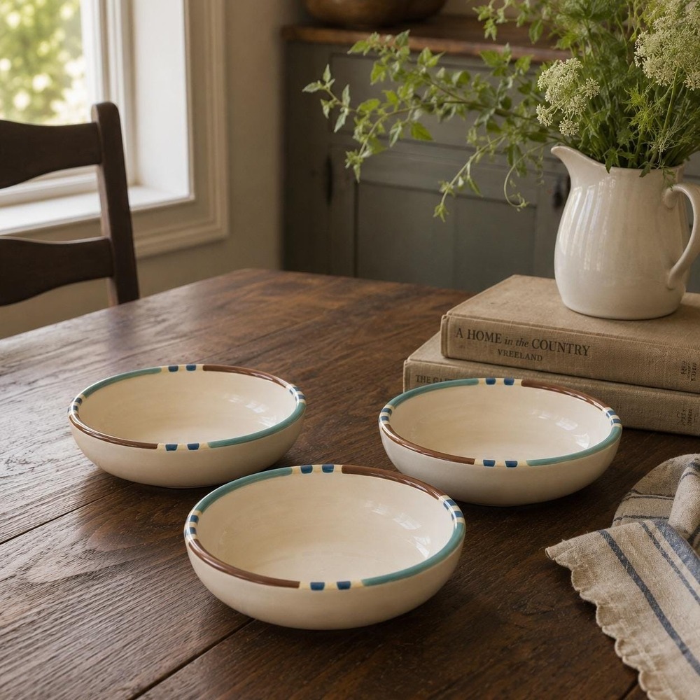 Vintage Dansk Mesa Sky Blue‎ Cereal Bowls Set 3 - Japan Stoneware Coupe Soup